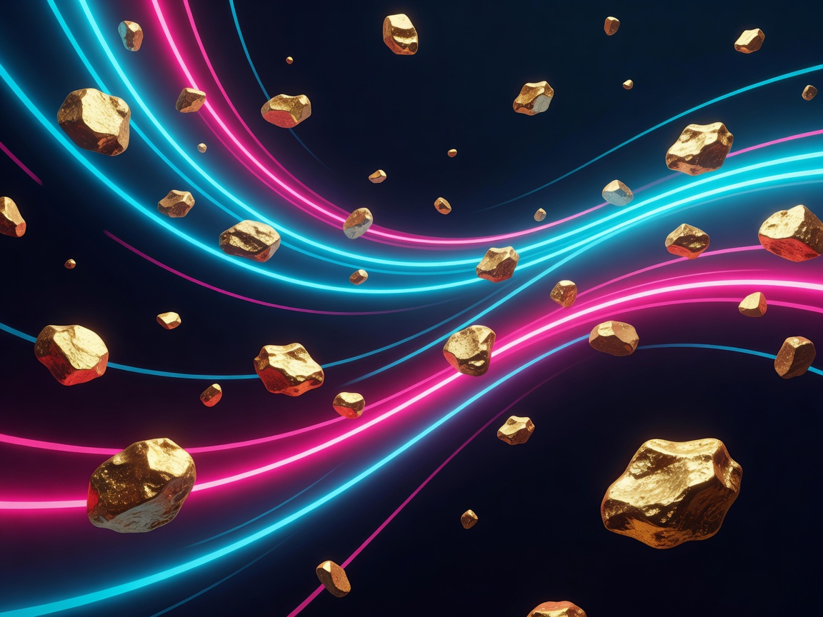 Bright digital abstract curves highlighting active jackpot lines and gold nuggets