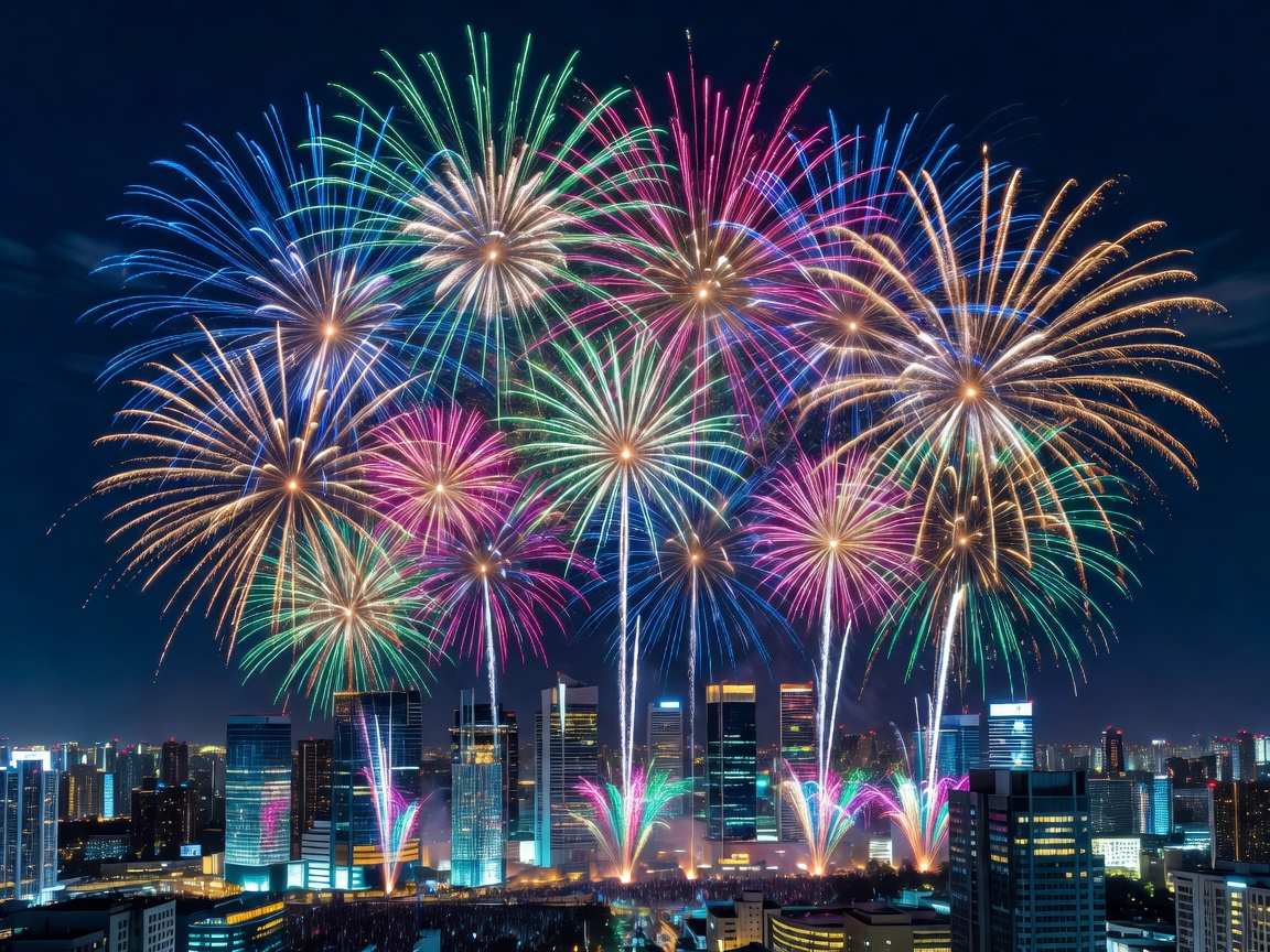Sparkling colorful firework display representing massive virtual milestone celebration